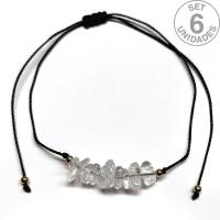 Pulsera de chip de Cristal de Roca en hilo negro ajustable. Set 6 Un.
