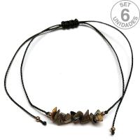 Pulsera de chip de Ojo de Tigre en hilo negro ajustable. Set 6 Un.