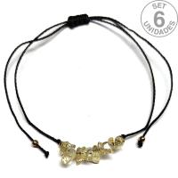 Pulsera de chip de Citrino en hilo negro ajustable. Set 6 Un.