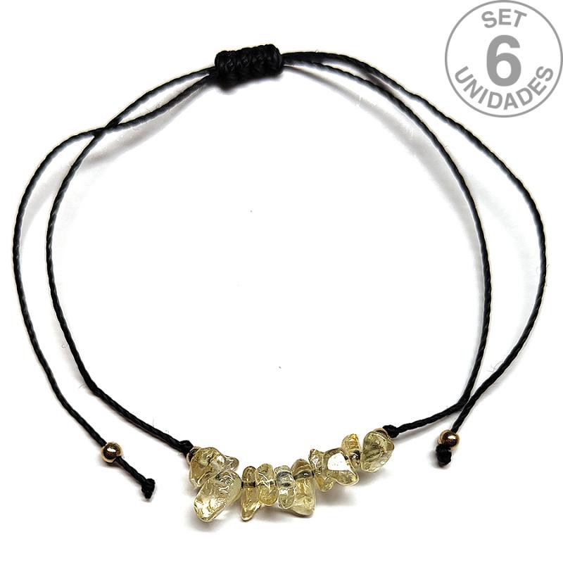 Citrine chip bracelet on adjustable black thread. Set 6 Un.