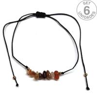 Pulsera de chip de Carneola en hilo negro ajustable. Set 6 Un.