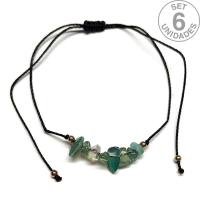 Pulsera de chip de Ágata Verde en hilo negro ajustable. Set 6 Un.