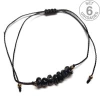 Pulsera de chip de Onix en hilo negro ajustable. Set 6 Un.