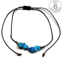 Pulsera de chip de Turquenita en hilo negro ajustable. Set 6 Un.