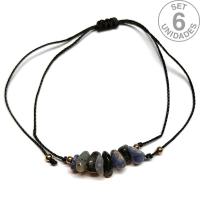 Pulsera de chip de Sodalita en hilo negro ajustable. Set 6 Un.