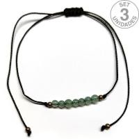 Bracelet en perles de Aventurine de 4 mm sur fil noir réglable. Set 3 Un.