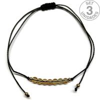 Bracelet en perles de Citrine de 4 mm sur fil noir réglable. Set 3 Un.