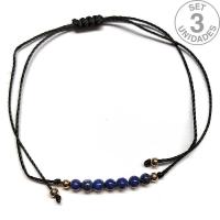Bracelet en perles de Lapis Lazuli de 4 mm sur fil noir réglable. Set 3 Un.