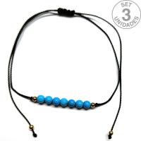 Bracelet en perles de Turquenite de 4 mm sur fil noir réglable. Set 3 Un.
