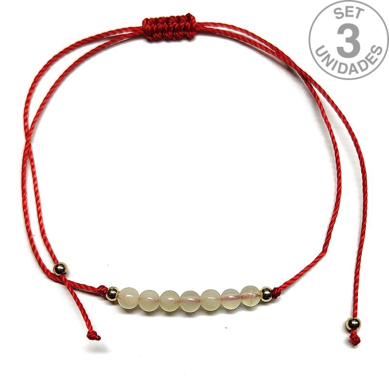 Pulsera de bolas de Jade de 4mm en hilo negro ajustable. Set 3 Un.