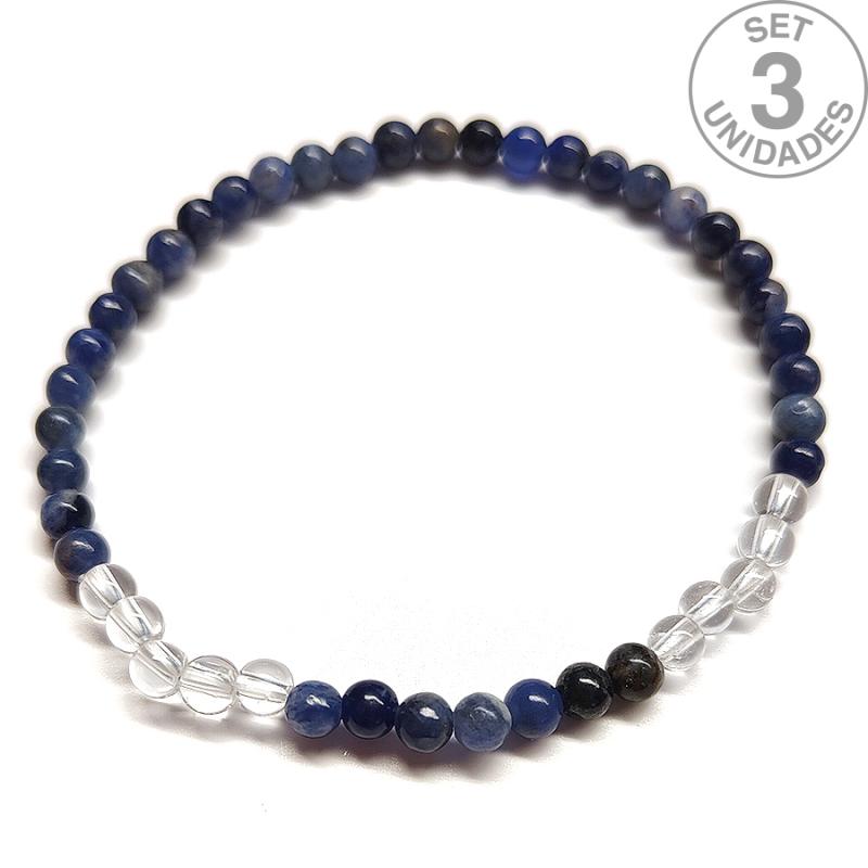 Pulsera de Sodalita y Cristal de Roca (Bola 4mm). Set 3 Un.