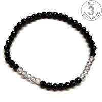 Bracelet en Obsidienne et Cristal de Roche (Boule 4mm). Set 3 Un.