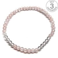 Bracelet en Quartz Rose et Cristal de Roche (Boule 4mm). Set 3 Un.
