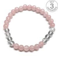 Bracelet en Quartz Rose et Cristal de Roche (Boule 6mm). Set 3 Un.