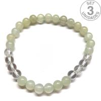 Bracelet en Améthyste et Cristal de Roche (Boule 6mm). Set 3 Un.