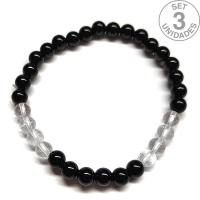 Bracelet en Obsidienne et Cristal de Roche (Boule 6mm). Set 3 Un.
