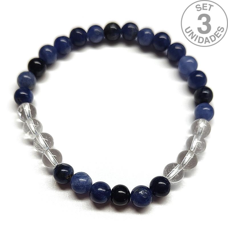 Pulsera de Sodalita y Cristal de Roca (Bola 6mm). Set 3 Un.
