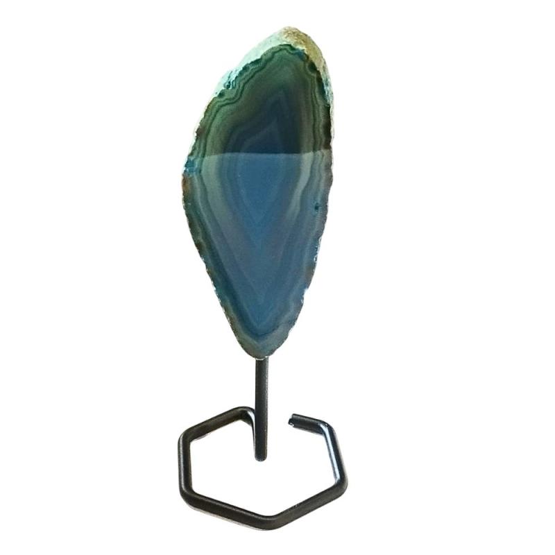 Teal Agate Slice with metal foot