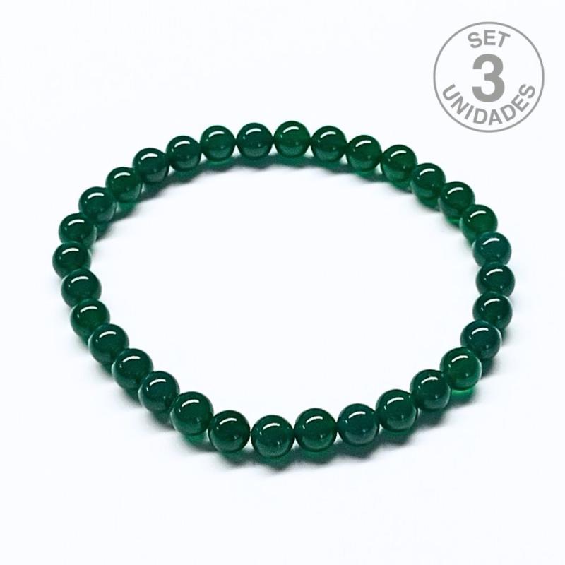 Pulsera Ágata Verde (Bola 6mm). Set 3 Un.