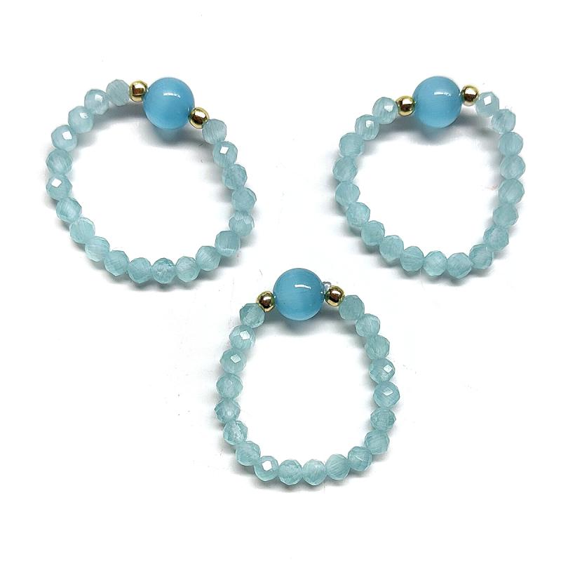 Bague Agate Bleue Clair (Boule 4mm). Set 3 Un.