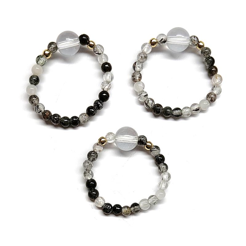 Quartz with Tourmaline Ring (Ball 4mm). Set 3 Un.