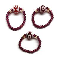 Tibetan Symbol Garnet Ring (Ball 4mm). Set 3 Un.