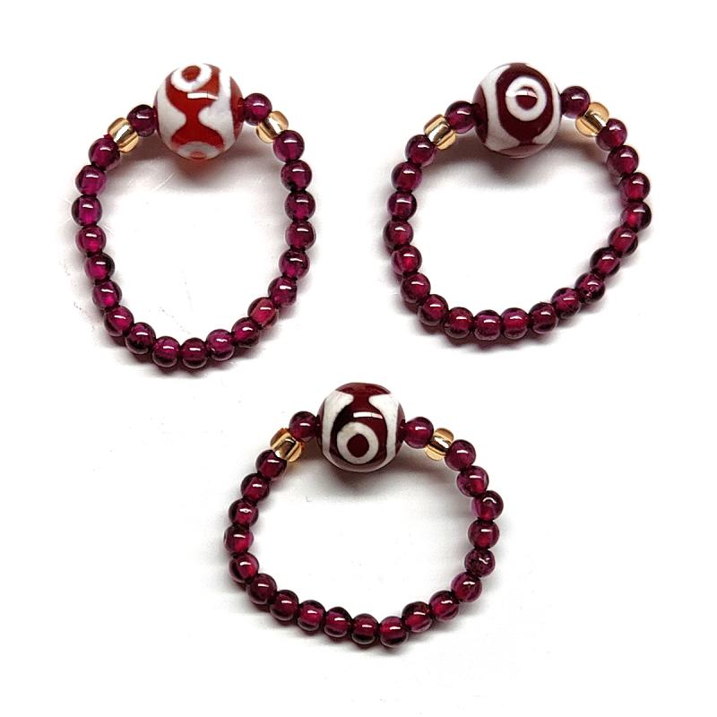 Bague Grenat symbole Tibétain (Boule 4mm). Set 3 Un.