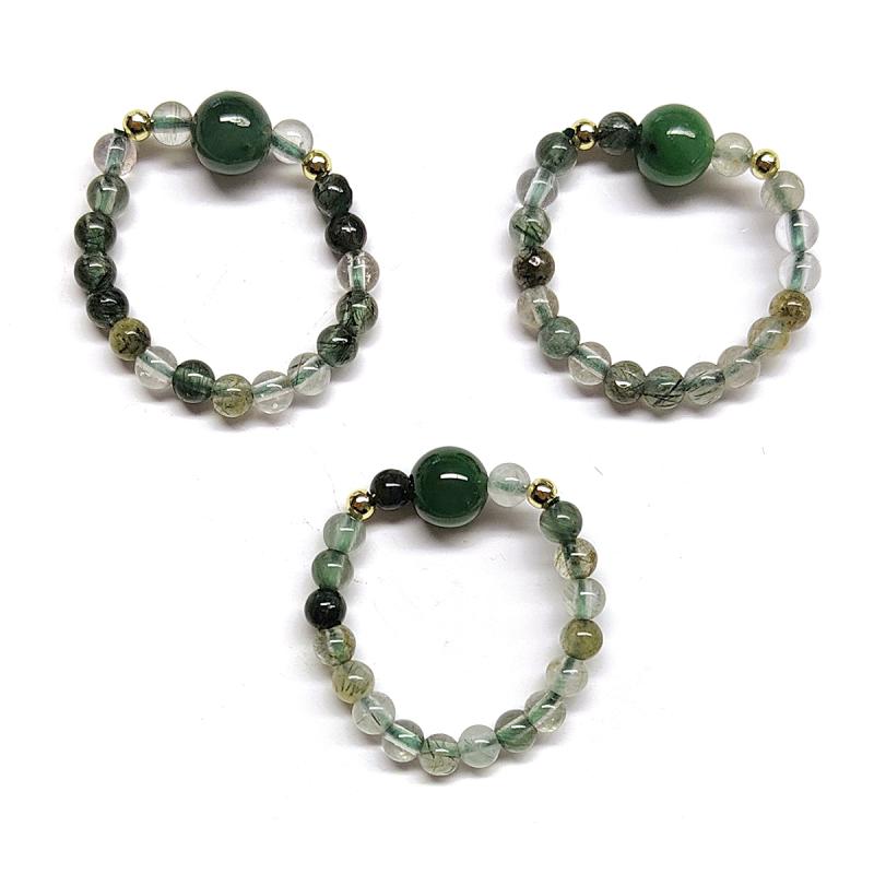 Anillo Ágata Musgo (Bola 4mm). Set 3 Un.
