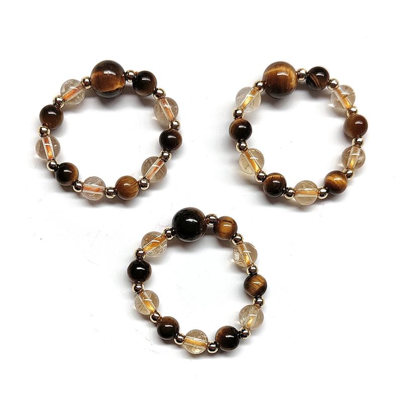 Anillo Ojo de Tigre y Cuarzo Rutilado (Bola 4mm). Set 3 Un.