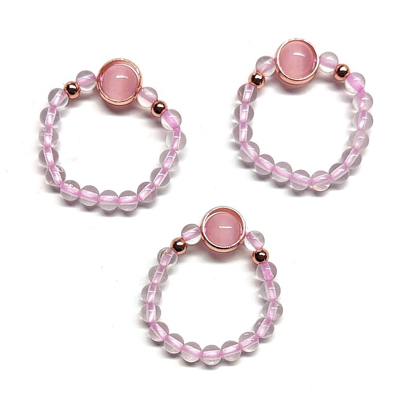 Anillo Cuarzo Rosa (Bola 4mm). Set 3 Un.