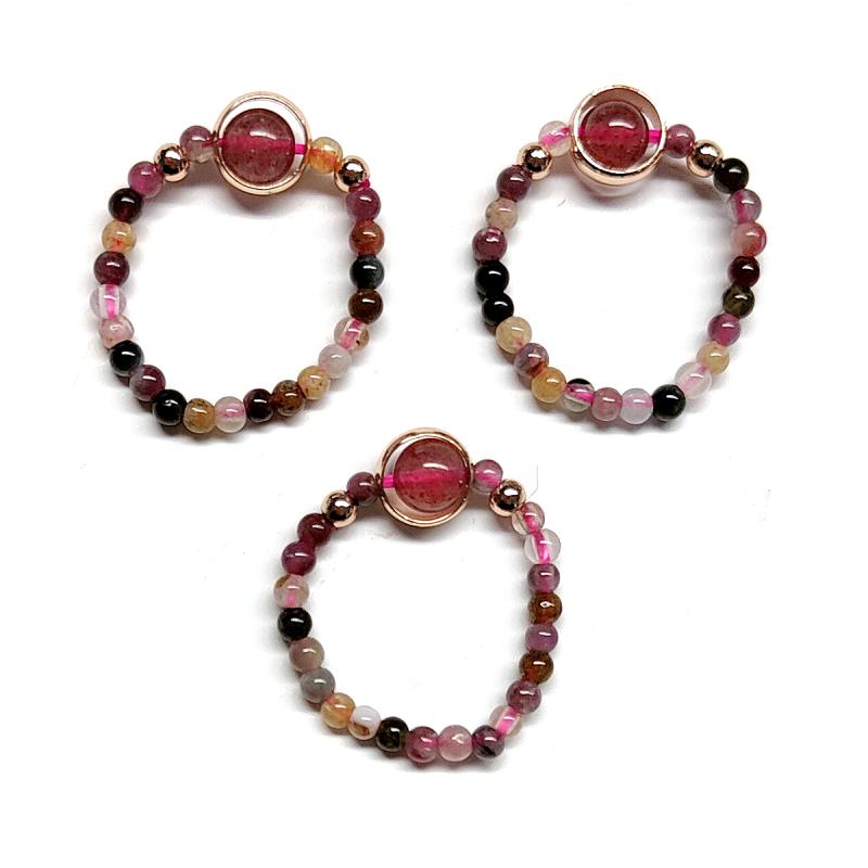 Bague Tourmaline Pastèque (Boule 4mm). Set 3 Un.