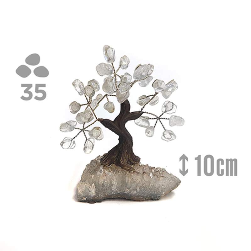 Árbol Cristal Roca (35 piedras) y base drusa Amatista.