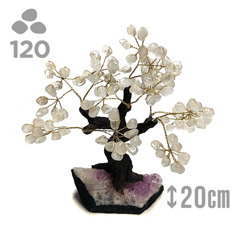 Árbol Cristal Roca (120 piedras) y base drusa Amatista.