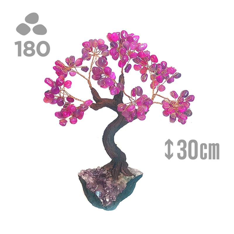 Arbre Agate Rose (180 pierres) et socle druse améthyste.