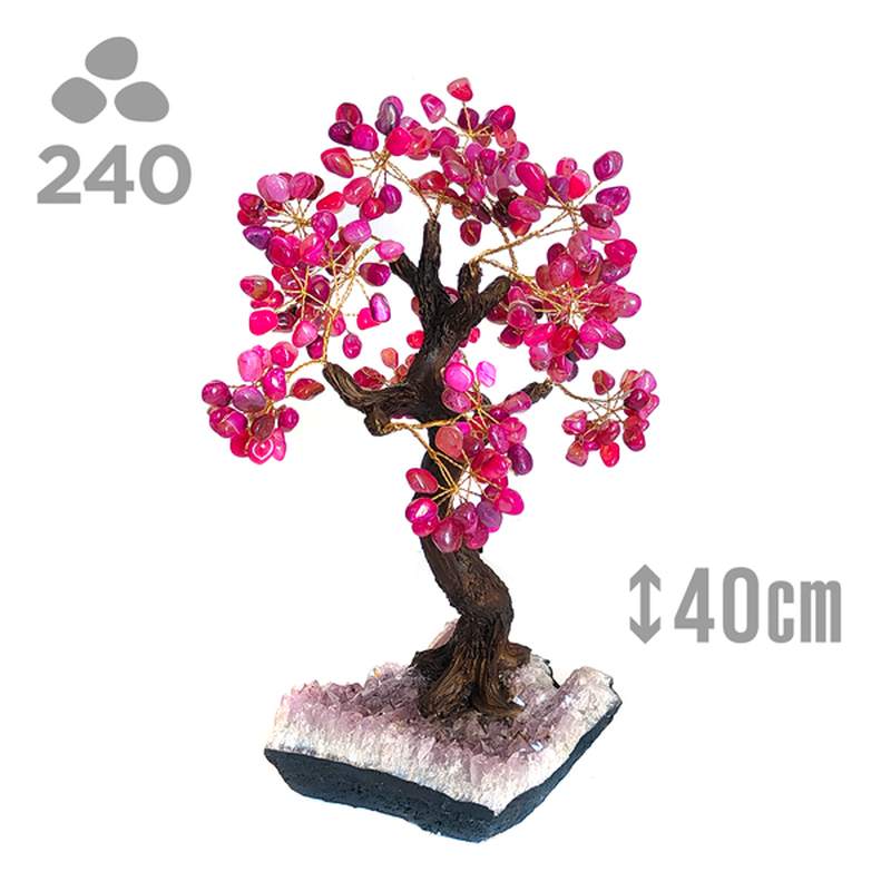 Árbol Agata Rosa (240 piedras) y base drusa Amatista.