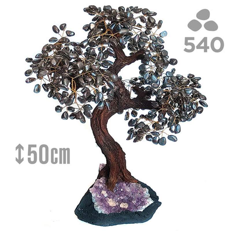 Hematite Stone Tree (540 stones) and Amethyst druse base.