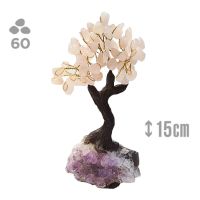 Árbol Cuarzo Rosa (60 piedras) y base drusa Amatista.