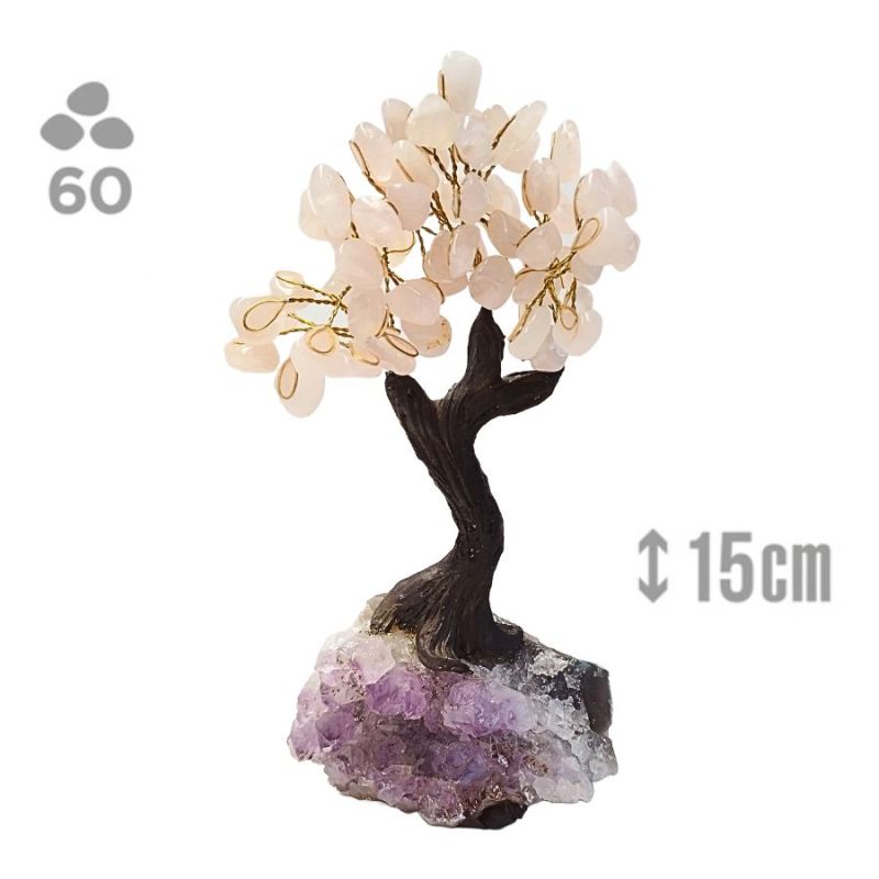 Árbol Cuarzo Rosa (60 piedras) y base drusa Amatista.