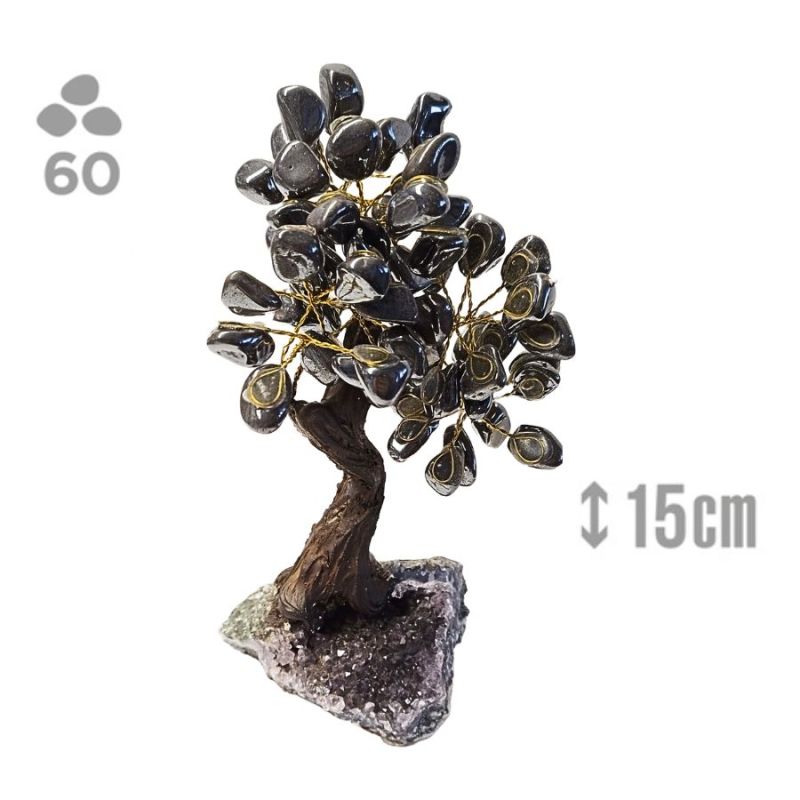 Hematite Stone Tree (60 stones) and Amethyst druse base.