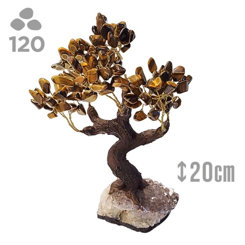 Arbre Oeil de Tigre (120 pierres) et socle druse Améthyste.