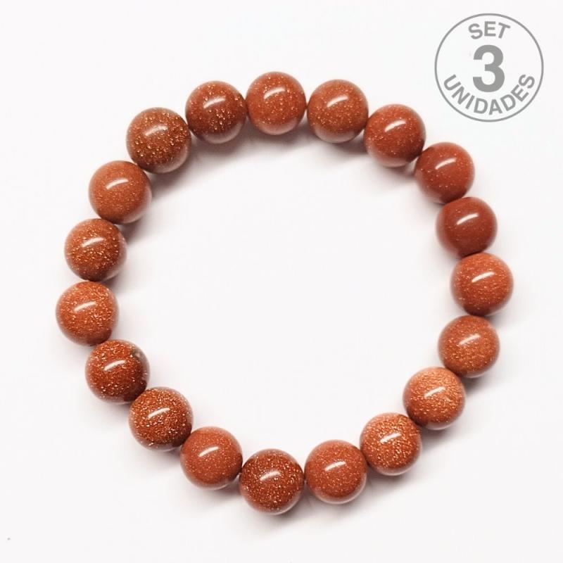 Pulsera Aventurina Dorada (Bola 8mm). Set 3 Un.