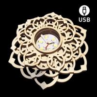 Base Madera Led Blanco Flor de Loto (USB)