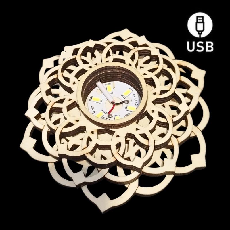 White Led Wooden Base Lotus Flower (USB)