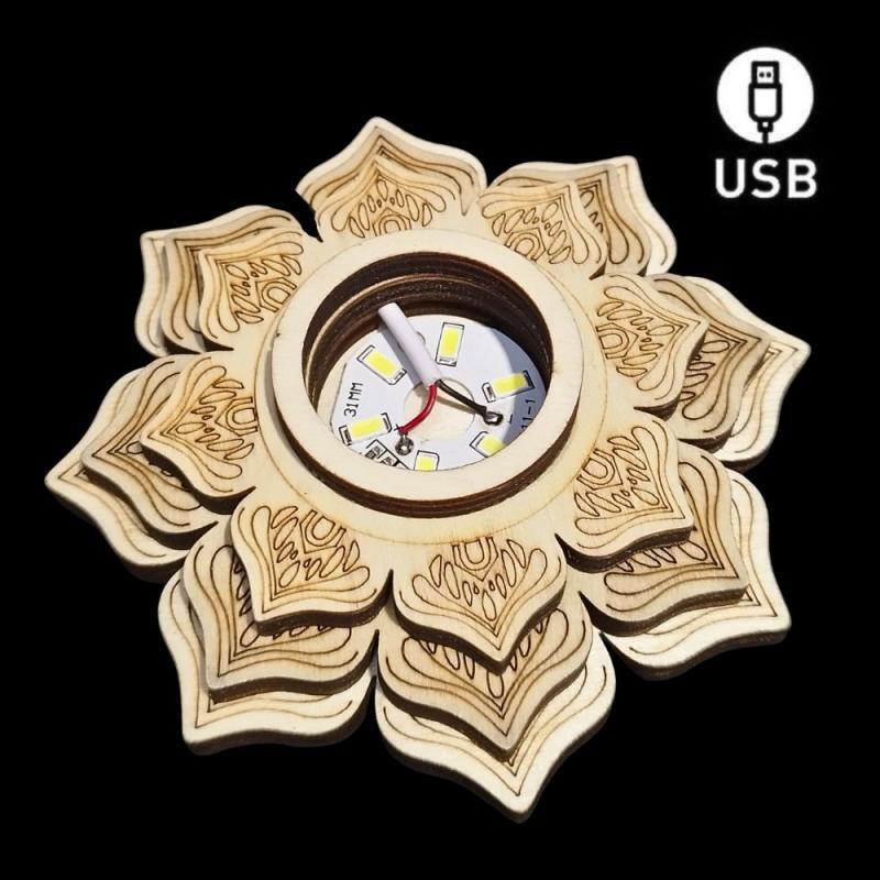 Base Bois Led Blanche Fleur de Lotus (USB)