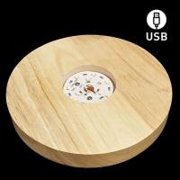 Lámpara Base Madera Led Blanco Redonda (USB)