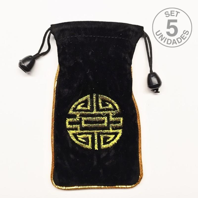 Bolsa Terciopelo Símbolo Chino "Shou" (Longevidad). Set 5 Un.