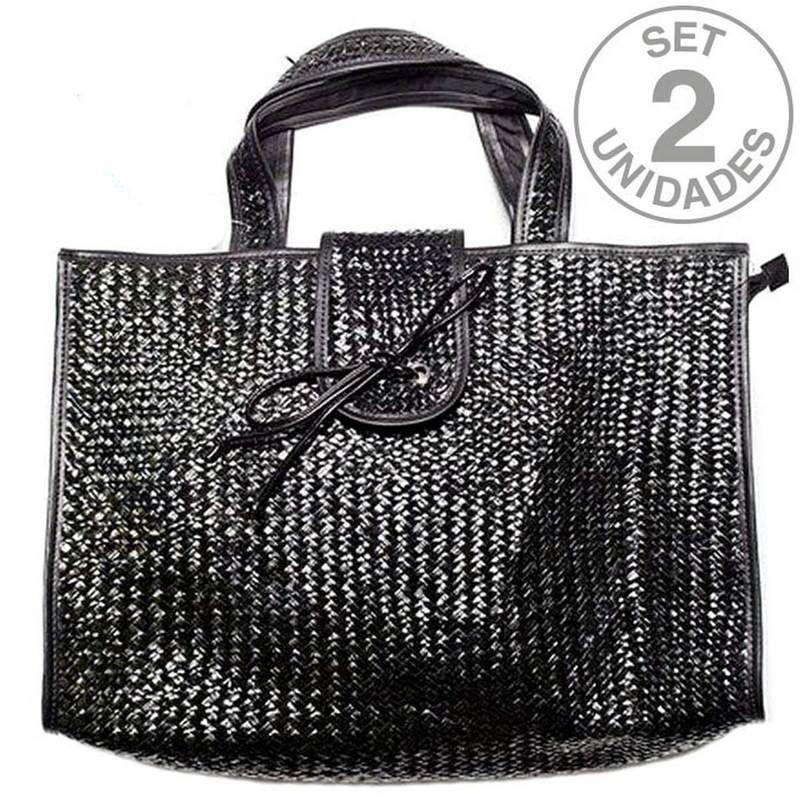 Sac Rafia Noir. Set 2un