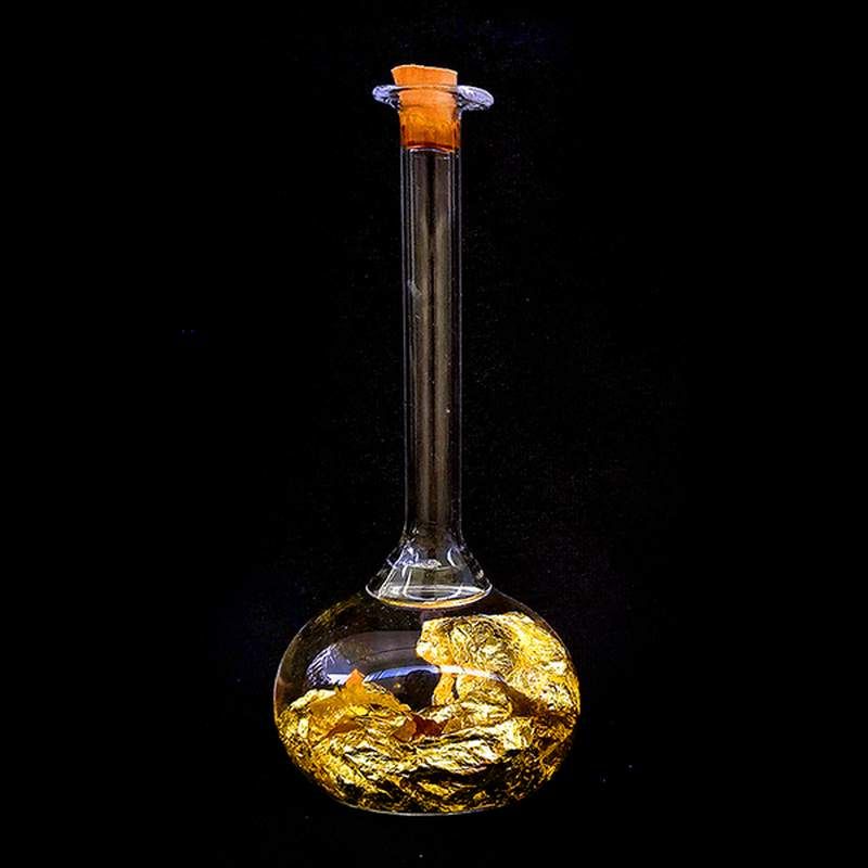 Botella Chata Vidrio Soplado Oro