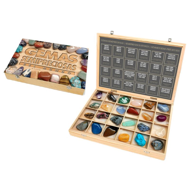 24 SEMIPRECIOUS GEMS Collection Wood Box