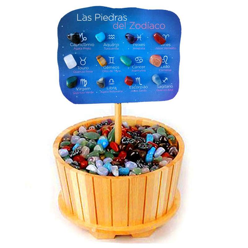 Zodiac Stones Round Wood Display